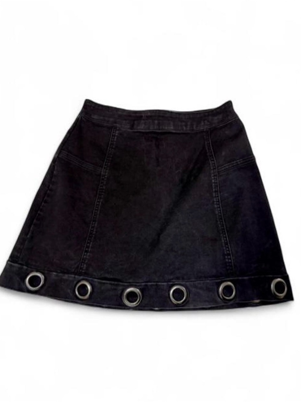 Black Mini Skirt with Grommet Trim